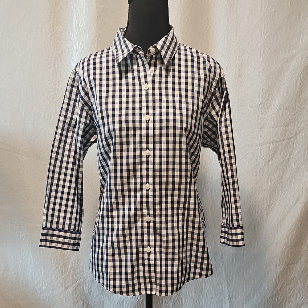 L.L. Bean Navy and White Gingham Shirt